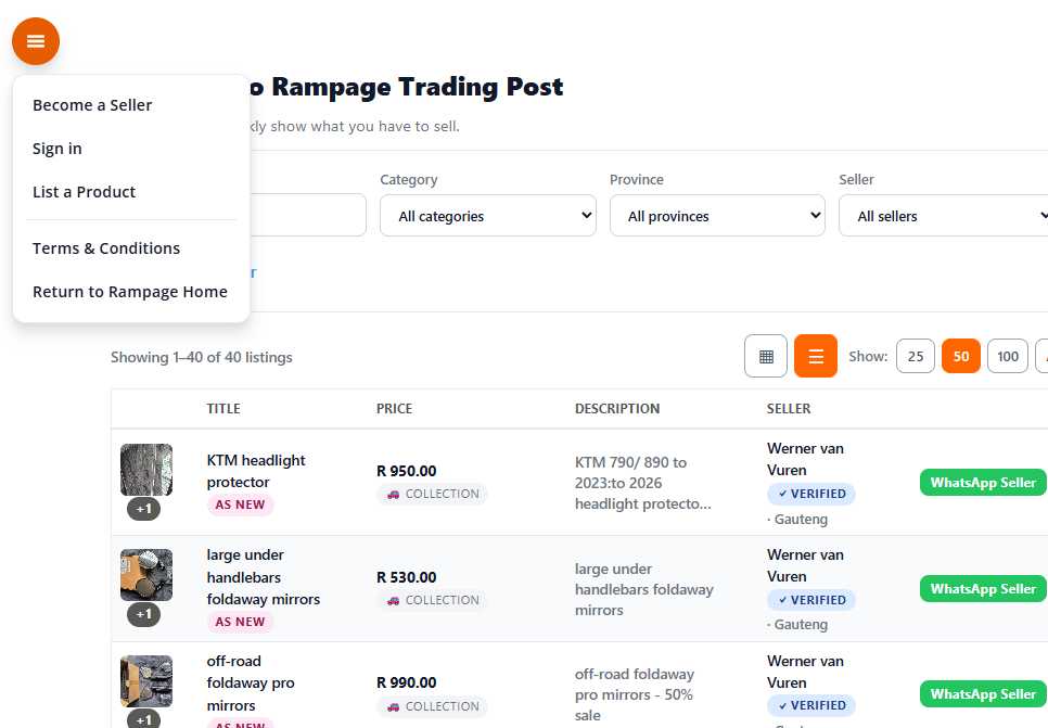 Screenshot of the Rampage Trading Post