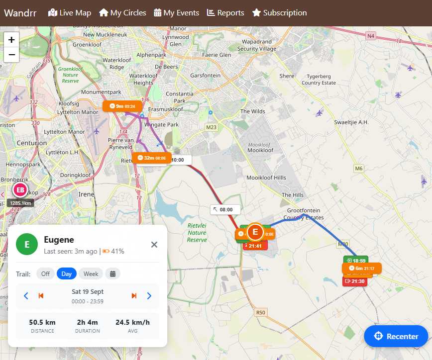 Screenshot of the Wandrr group tracking platform